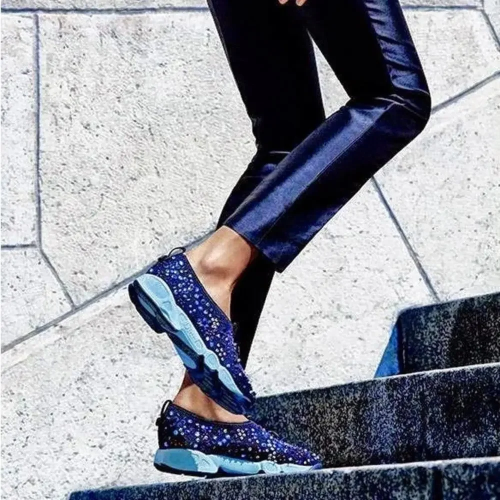 Dior Fusion Black Mesh Beaded Sequin Embellished Pull On Sneakers‎ 38.5 (8.5)